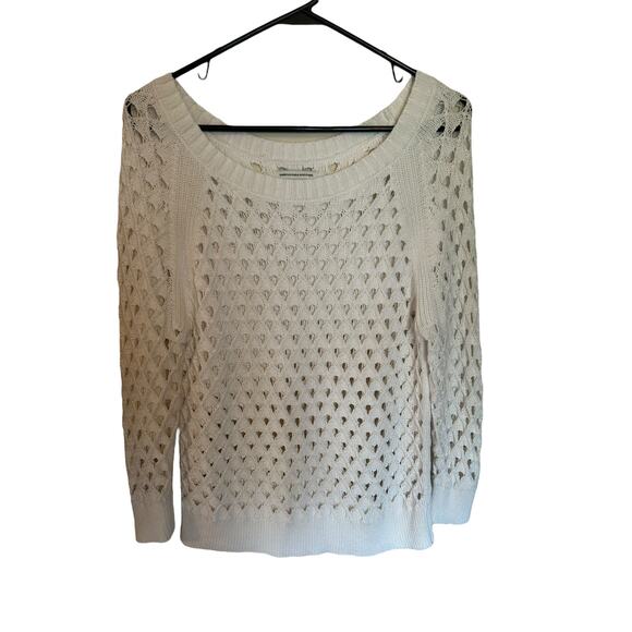 American Eagle cream open knit sweater medium cotton fall layering pullover top - Picture 1 of 7